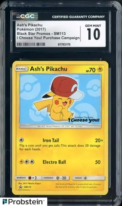 2017 Pokemon Black Star Promos SM113 Ash's Pikachu I Choose You! CGC 10 GEM MINT - Image 1