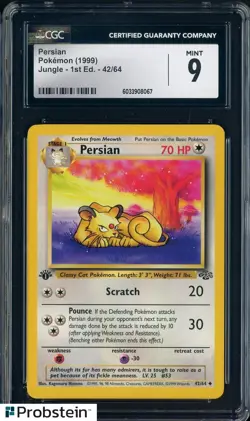 1999 Pokemon Jungle 1st Edition 42/64 Persian CGC 9 MINT - Image 1