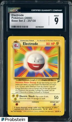 2000 Pokemon Base Set 2 25/130 Electrode CGC 9 MINT - Image 1