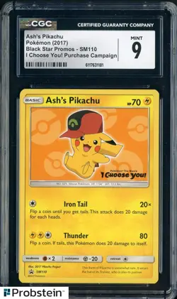 2017 Pokemon Black Star Promos SM110 Ash's Pikachu I Choose You! CGC 9 MINT - Image 1