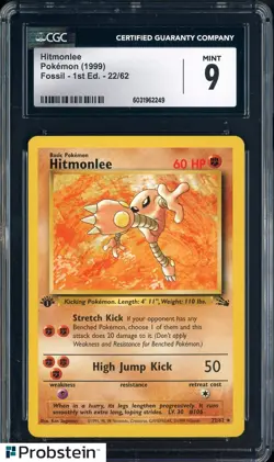 1999 Pokemon Fossil 1st Edition 22/62 Hitmonlee CGC 9 MINT - Image 1