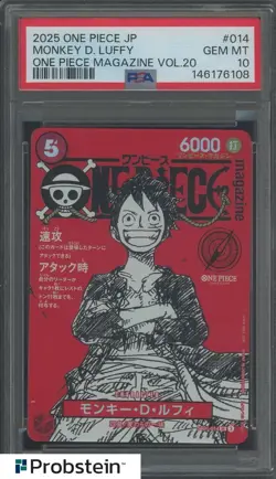 2025 ONE PIECE JPN PROMOS ONE PIECE MAGAZINE VOL.20 #014 MONKEY D. LUFFY PSA 10 - Image 1