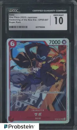 2023 One Piece Japanese OP05-007 Sabo Super Rare CGC 10 GEM MINT - Image 1