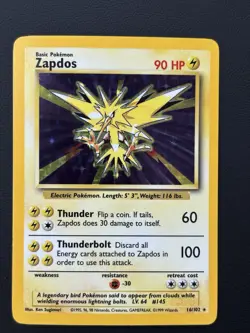 Pokemon TCG Base Set Zapdos Holo Rare 16/102 1999 WOTC Vintage Card - Image 1
