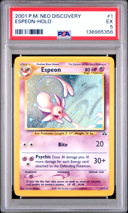 PSA 5 2001 Neo Discovery Espeon 1/75 Holo Foil Pokemon WOTC Moonbreon - Image 1