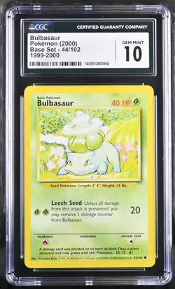 CGC 10 Bulbasaur Base Set 4th Printing 1999-2000 Vintage UK Print Pokemon 44 PSA - Image 1