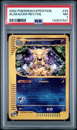 Pokemon ALAKAZAM 33/165 Reverse Holo (2002 Expedition) PSA 7 NM - Image 1