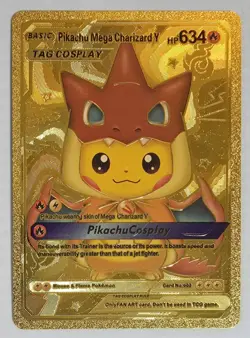 X 1 Gold- Pikachu Mega Charizard Pokemon Fan Art Card Cosplay Collectible - Image 2