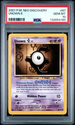 2001 Pokemon Neo Discovery #67 Unown E PSA 10 Card GEM MINT Trusted Seller Pop22 - Image 1