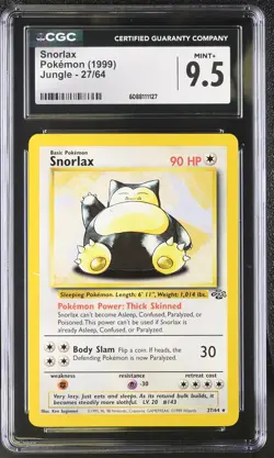CGC 9.5 MINT+ Snorlax 1999 Jungle 27/64 Pokemon Card - Image 1