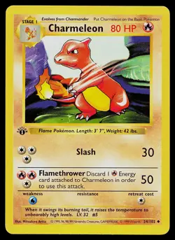 Pokemon Card - Charmeleon 1st Edition Base Set Shadowless 24/102 - Image 1