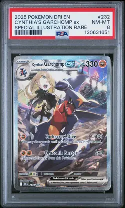 2025 POKEMON DRI EN-DESTINED RIVALS #232 CYNTHIA'S GARCHOMP EX PSA 8 - Image 1