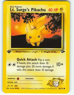 Lt. Surge's Pikachu - 1st Edition - 84/132 Gym Challenge - Pokemon TCG - 2000 - Image 1