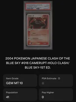 PSA 10 Pokemon 2004 Camerupt Clash of Blue Sky 1st ED Holo Rare 018/082 JP P 41 - Image 2