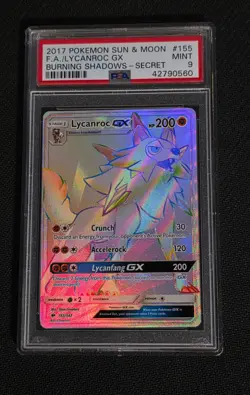 2017 Pokemon Sun & Moon FA Lycanroc GX #155 Burning Shadows Secret - PSA 9 MINT - Image 1