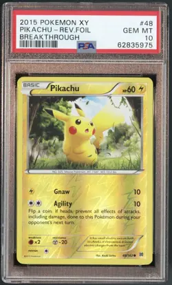 Pokemon Pikachu 2015 Breakthrough 48/162 Reverse Holo PSA 10 - Image 1