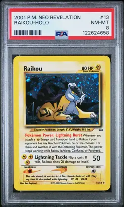 2001 POKEMON NEO REVELATION #13 RAIKOU-HOLO PSA 8 - Image 1