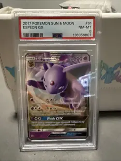 PSA 8 Espeon GX 61/149 Sun & Moon Ultra Rare MINT 2017 Graded Pokemon Card TCG - Image 1