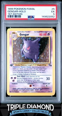 1999 Pokemon Fossil 1st Edition #5/62 Gengar Holo PSA 5 EX FDP117 - Image 1