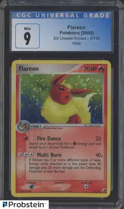 2005 Pokemon EX Unseen Forces #5 Flareon Holo CGC 9 MINT - Image 1