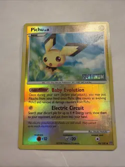 Pokemon Pichu 45/100 Platinum Stamped Reverse Holo Uncommon Stormfront Damage - Image 1