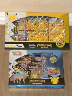 POKEMON TCG Celebrations Pikachu Pikachu V-Union & Zacian Pin Box 25th Ann NEW! - Image 1