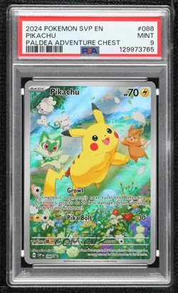 Pikachu (Paldea Adventure Chest) Holo Pokemon Scarlet & Violet Black Star PSA 9 - Image 1