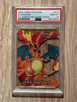 2000 TOPPS Pokemon CHARIZARD TV Animated Clear Cards PSA 10 PSA Cert # 80215840 - Image 1