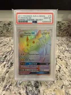 2017 Pokemon Raichu GX Shining Legends Secret Rare Full Art #75 PSA 10 - Image 1