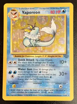Vaporeon - Holo Rare - Vintage WotC English 12/64 Jungle Set Pokemon Card - Image 1