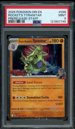 Pokemon PSA 9 Team Rocket's Tyranitar 096/182 Destined Rivals STAFF Promo Mint - Image 1