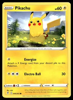 Pikachu 49/203 Pokemon Card Evolving Skies Common 60 HP Lightly Played LU - Image 1