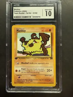 MANKEY 61/82 Team Rocket - 1st Edition Pokemon (2000) CGC 10 GEM MINT - Image 1