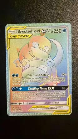 Pokemon TAG TEAM Slowpoke & Psyduck GX Rainbow Rare Ungraded 8-9/10 - Image 1