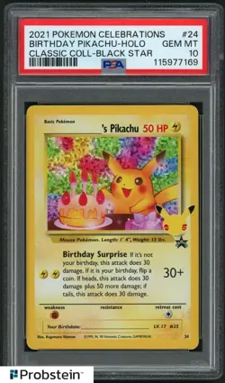 PSA 10 Birthday PIKACHU 24 🎂 CELEBRATIONS HOLO Classic Black Star Pokemon Card - Image 1
