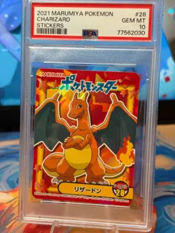 *Pop 10* PSA 10 Marumiya Pokemon Japanese Sticker 2021 CRACKED ICE #28 Charizard - Image 1