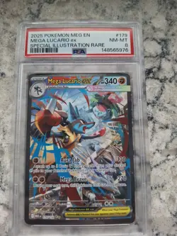 PSA 8 MEGA LUCARIO EX 179 SPECIAL ILLUSTRATION RARE MEGA EVOLUTIONS POKEMON - Image 1