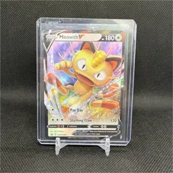 Pokemon TCG Meowth V SWSH004 Black Star Promo Full Art Holo Sword & Shield - Image 1