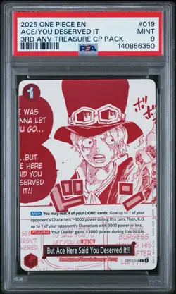 PSA 9 One Piece But Ace Here Said You Deserved It OP13-019 Treasure Campaign - Image 1