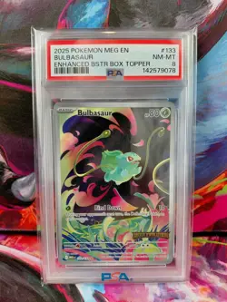 Pokemon Slab PSA 8 Bulbasaur Stamped Promo 133 Mega Evolution Box Topper Card - Image 1