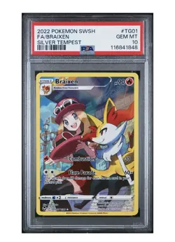 2022 Pokemon SWSH Silver Tempest #TG01 Braixen Full Art PSA 10 Gem Mint W Serena - Image 1