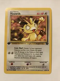 Pokemon TCG 1st Edition Meowth 62/82 Team Rocket WOTC Card - Image 1