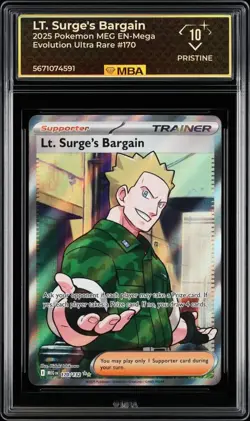 2025 Pokemon MEG EN-Mega Evolution: #170 LT. Surge's Bargain MBA 10 PRISTINE - Image 1