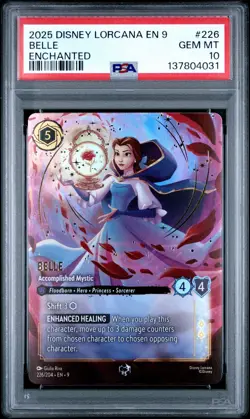 2025 DISNEY LORCANA EN 9-FABLED ENCHANTED BELLE ACCOMPLISHED MYSTIC PSA 10 - Image 1