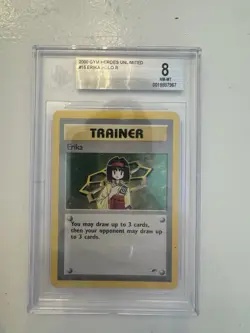 Pokemon TCG Erika Trainer Card 16/132 Holo Rare Gym Heroes Beckett 8 - Image 1