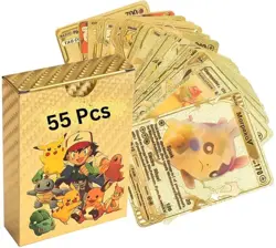 55pcs Gold Pokemon Cards GX Vmax Waterproof Trading Card Set with Box - Image 1