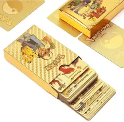 55pcs Gold Pokemon Cards GX Vmax Waterproof Trading Card Set with Box - Image 3