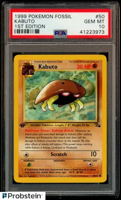 1999 Pokemon Fossil 1st Edition #50 Kabuto PSA 10 GEM MINT - Image 1