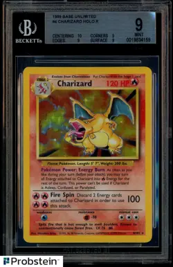 1999 Pokemon Base Unlimited #4 Charizard - Holo BGS 9 w/ 10 CENTERED - Image 1