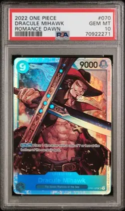 2022 One Piece Romance Dawn Dracule Mihawk Pre-Errata OP01-070 PSA 10 - Image 1
